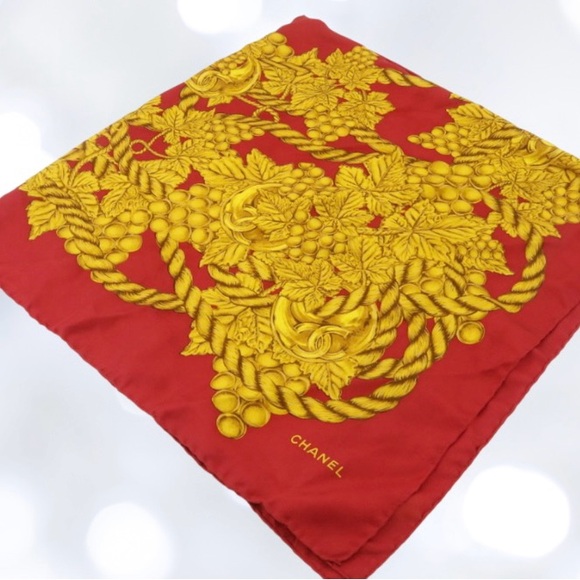 Chanel Elegant Red and Gold Silk Scarf - Picture 1 of 5